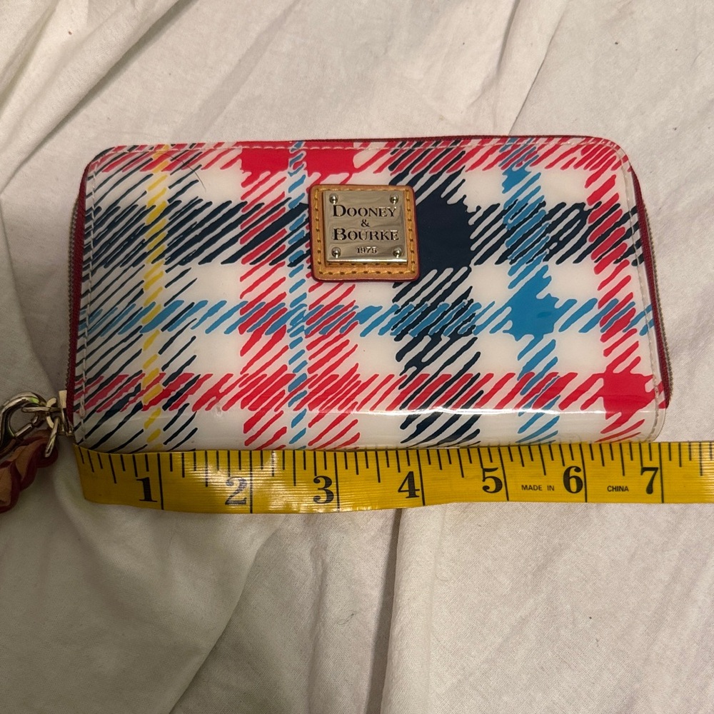 Dooney & Bourke Red Blue Yellow Plaid Zip Wallet